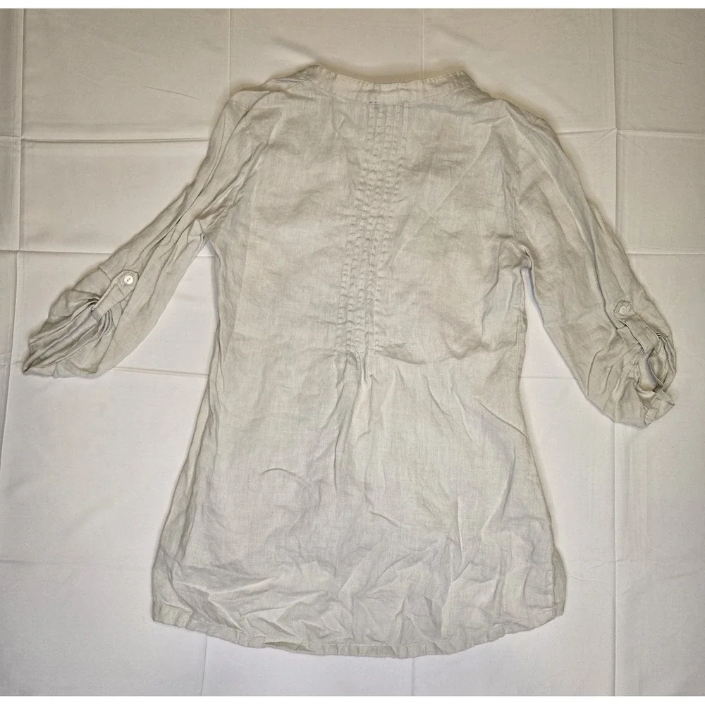 Cynthia Rowley 100% Linen Tunic Womens Small Off-White Roll Sleeve Pullover - Picture 6 of 7